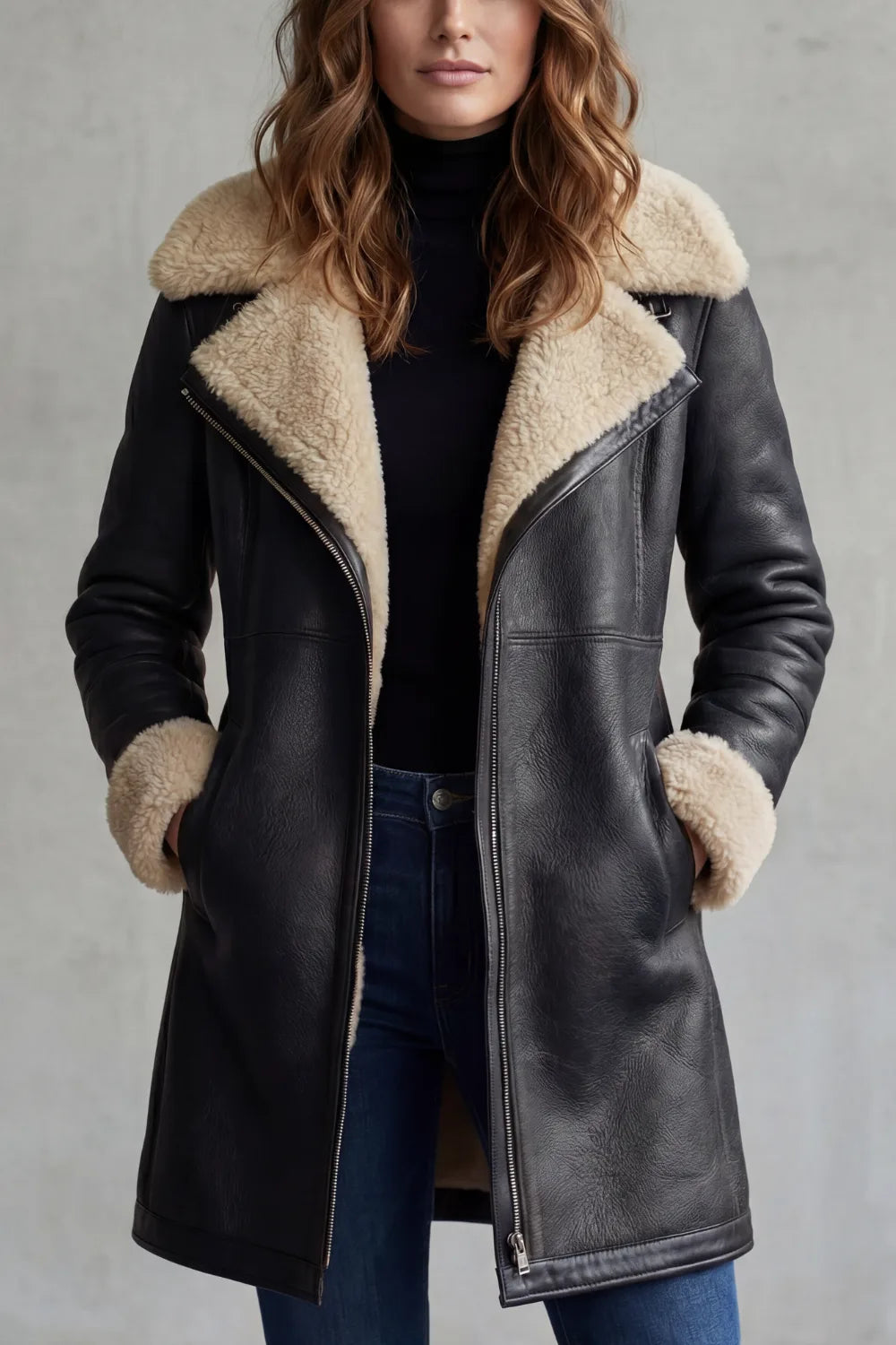 Genevieve | Women's Leather Long Sleeve Midi Jacket
