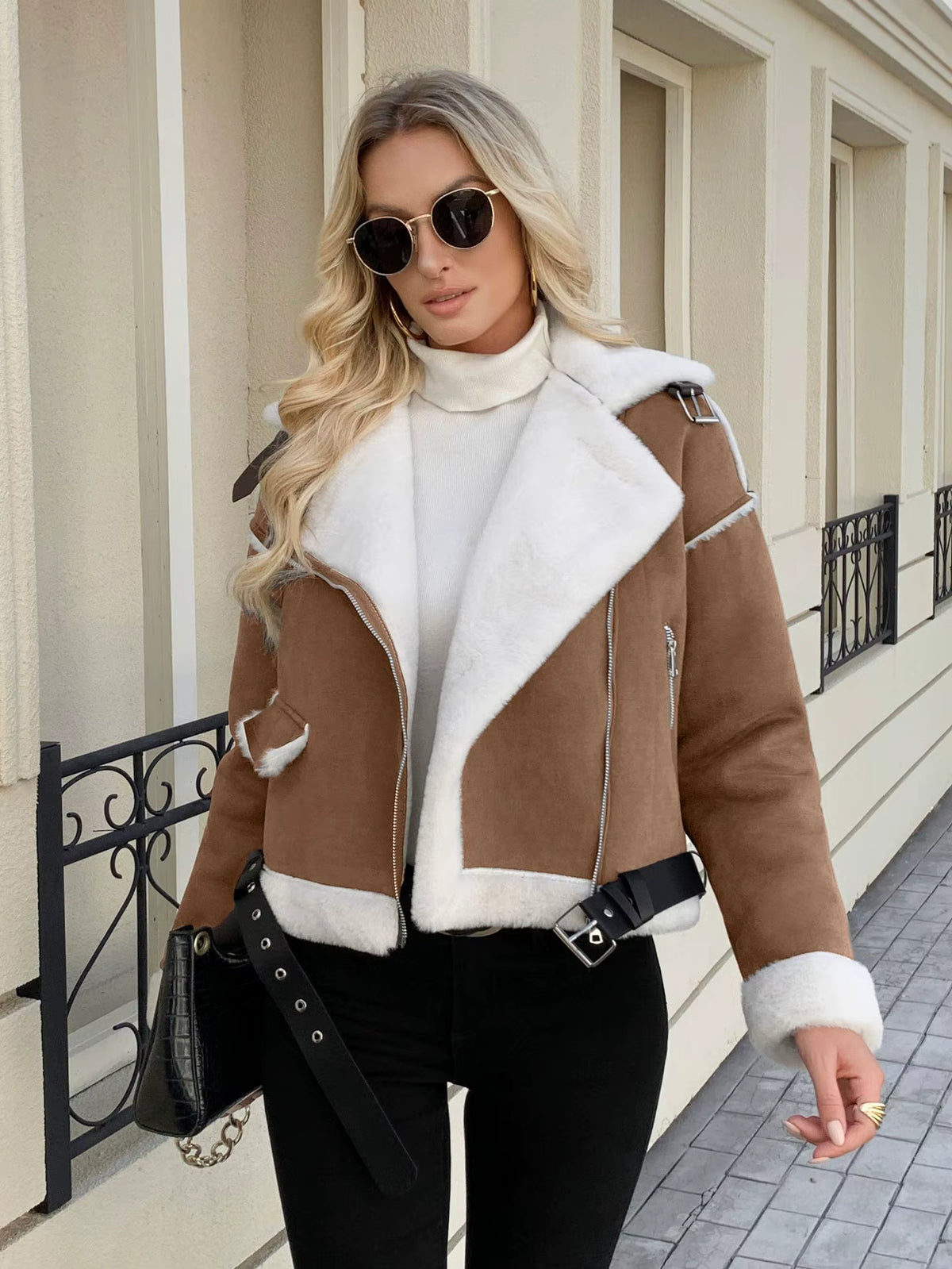 Hazel | Women's Faux Fur Cropped Motorcycle Jacket