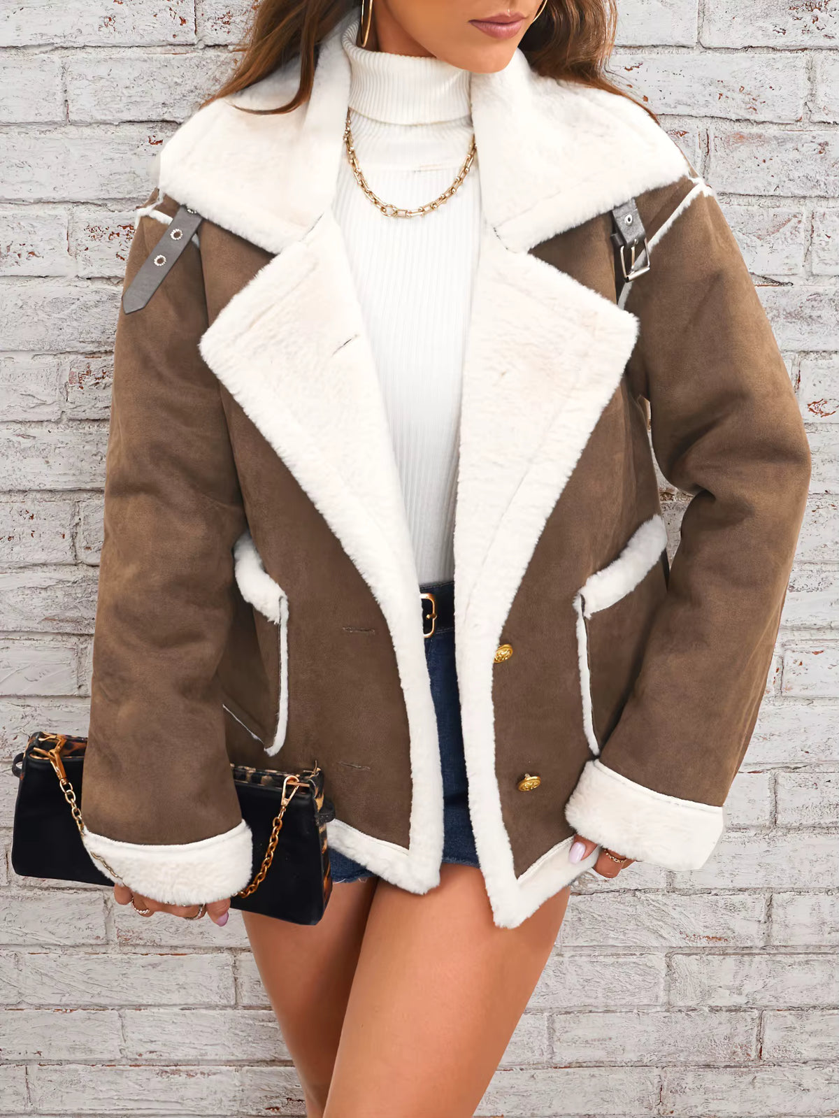 Luna | Women's Shearling Turn-Down Collar Oversized Jacket