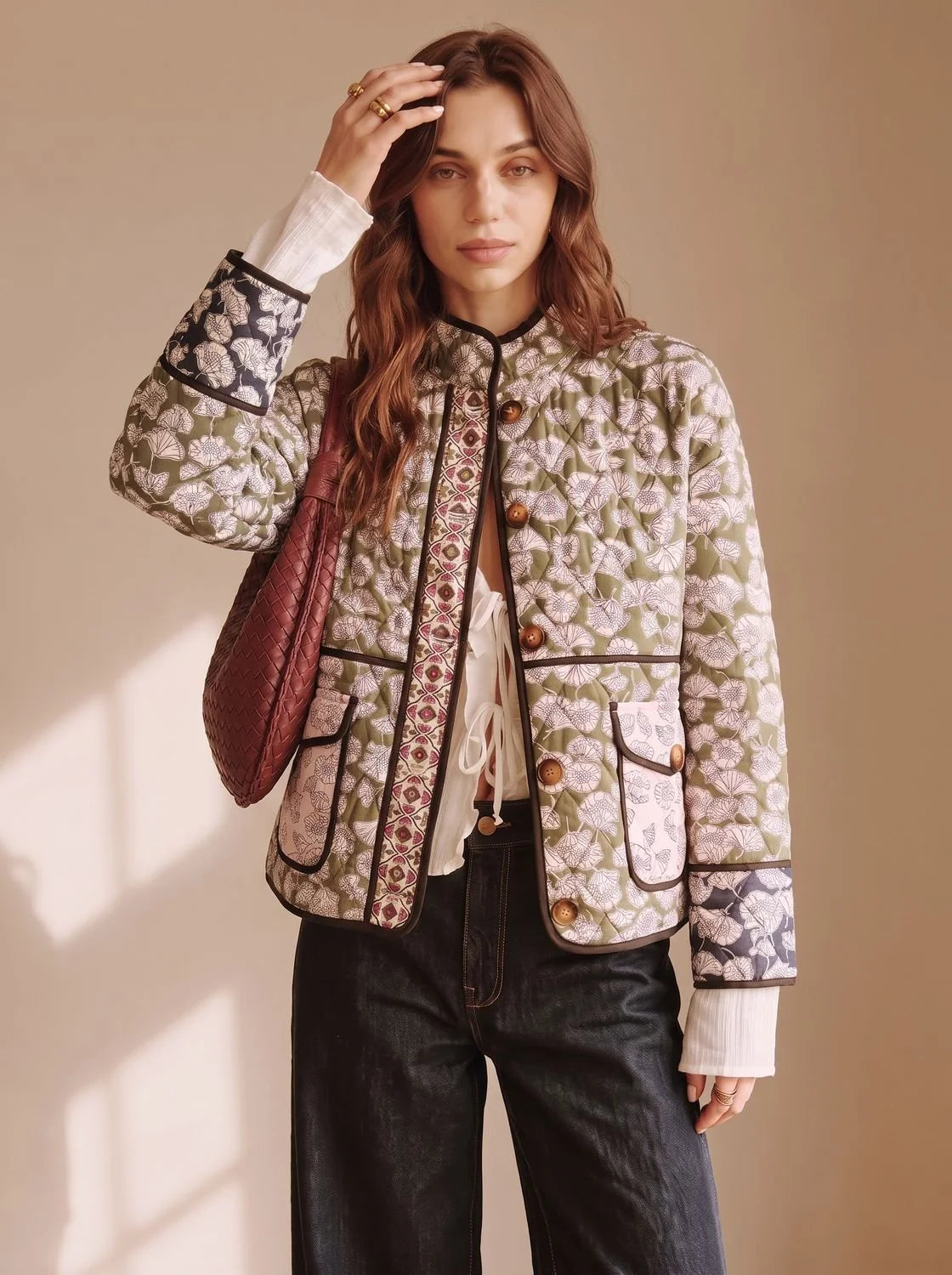 Amelie | Women's Quilted Floral Print Pleated Jacket