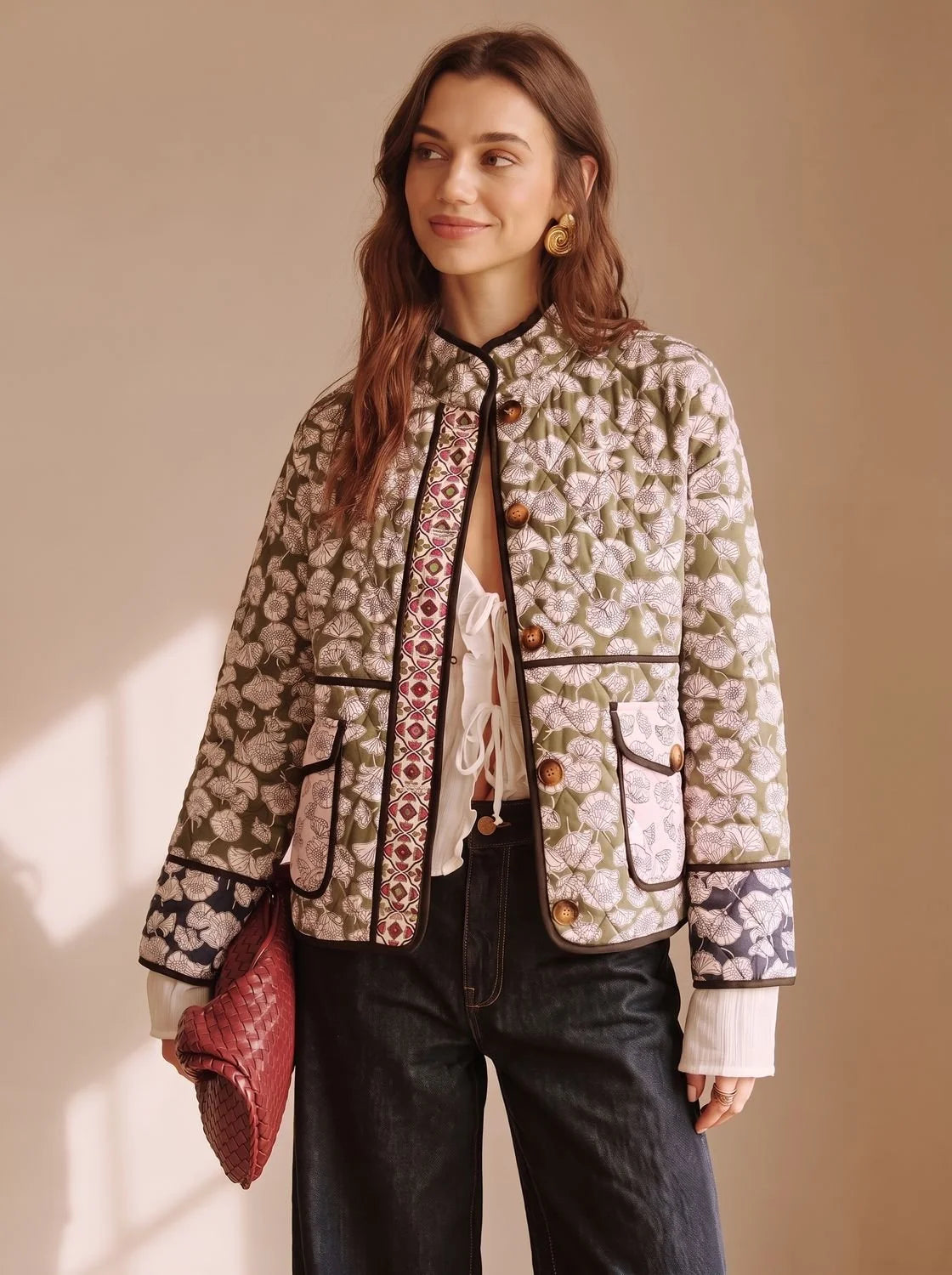 Amelie | Women's Quilted Floral Print Pleated Jacket