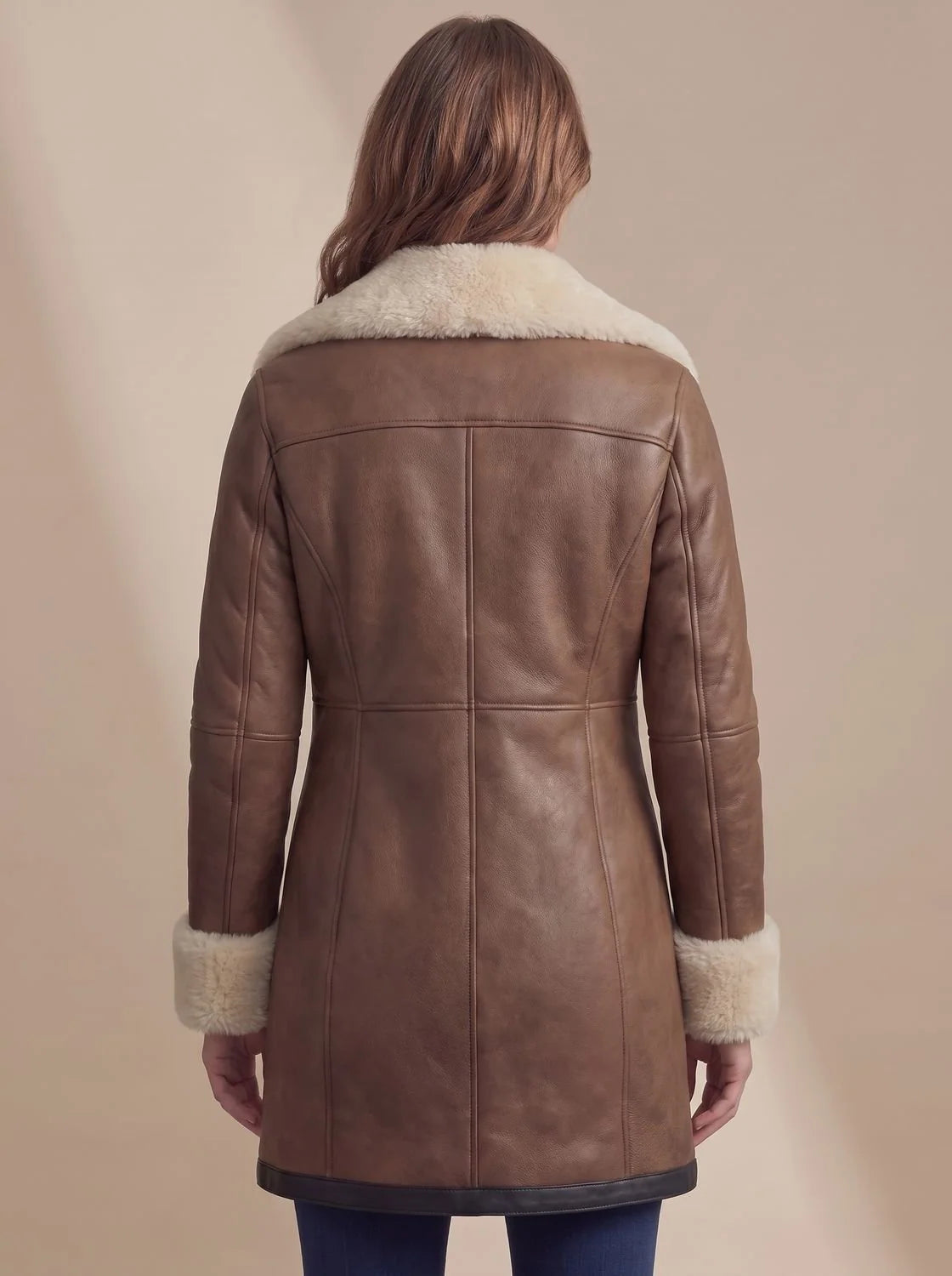 Aria | Women's Shearling-Collar Zip-Front Leather Winter Coat