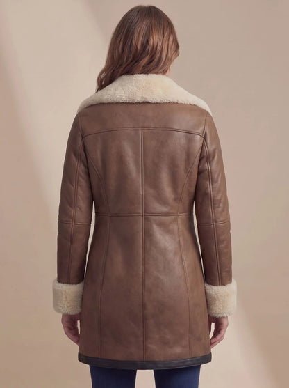 Aria | Women's Shearling-Collar Zip-Front Leather Winter Coat