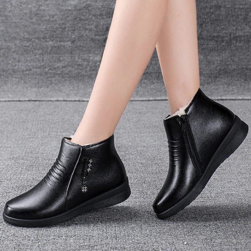 Ava | Women's Faux Leather Faux Fur-Lined Ankle Boots