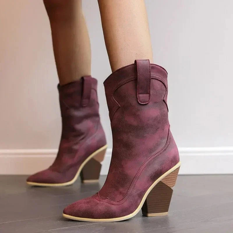 Ava | Women's Leather Block Heel Western Booties