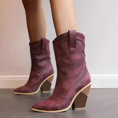Ava | Women's Leather Block Heel Western Booties