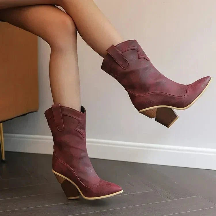 Ava | Women's Leather Block Heel Western Booties