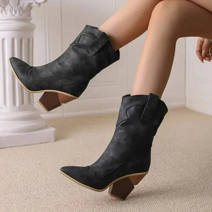Ava | Women's Leather Block Heel Western Booties