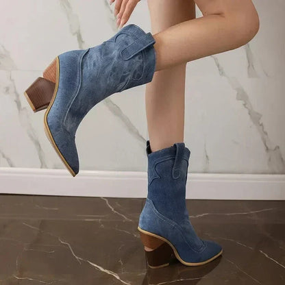 Ava | Women's Leather Block Heel Western Booties