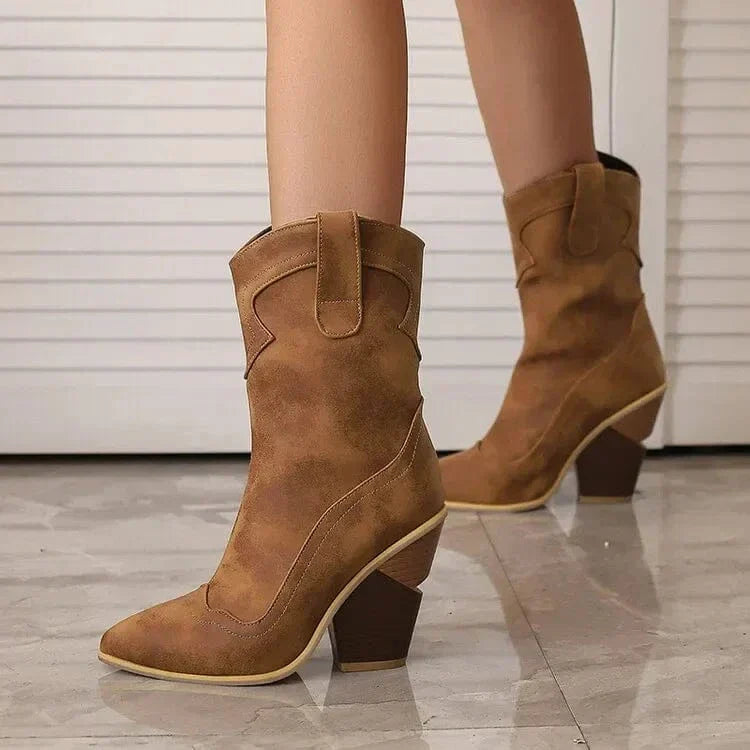 Ava | Women's Leather Block Heel Western Booties