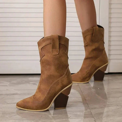 Ava | Women's Leather Block Heel Western Booties