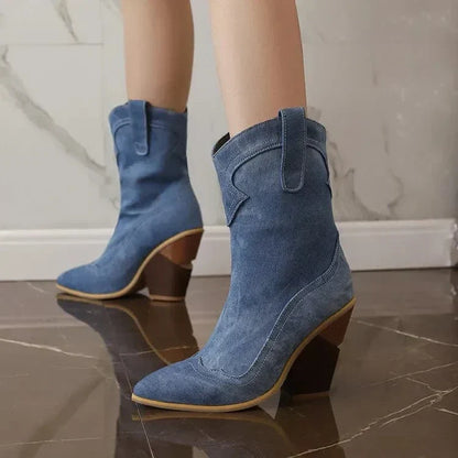 Ava | Women's Leather Block Heel Western Booties