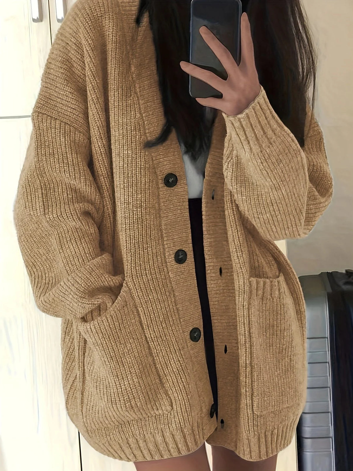 Carla | Women's Chunky Knit Oversized Button-Front Cardigan