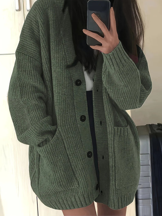 Carla | Women's Chunky Knit Oversized Button-Front Cardigan