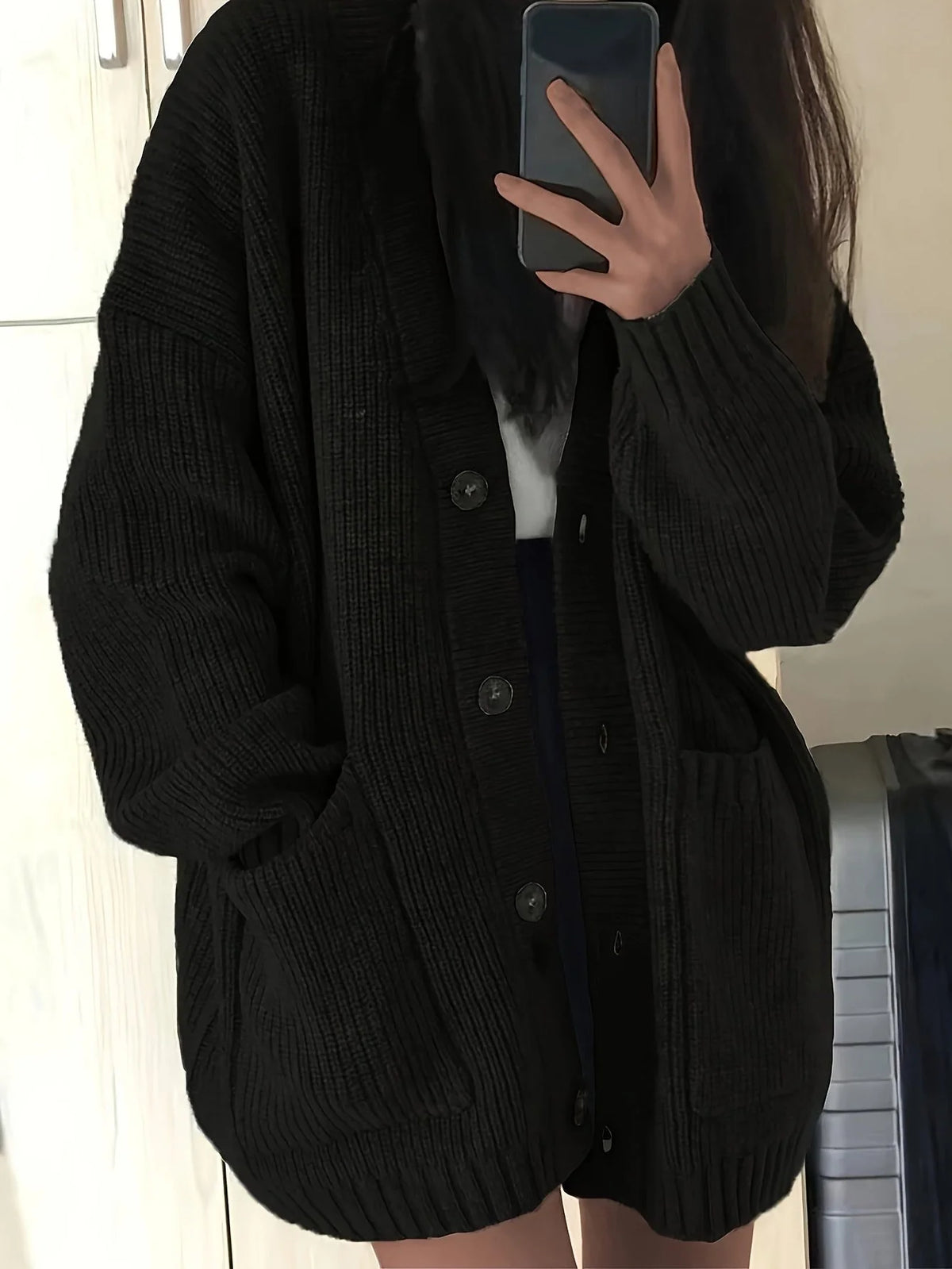 Carla | Women's Chunky Knit Oversized Button-Front Cardigan