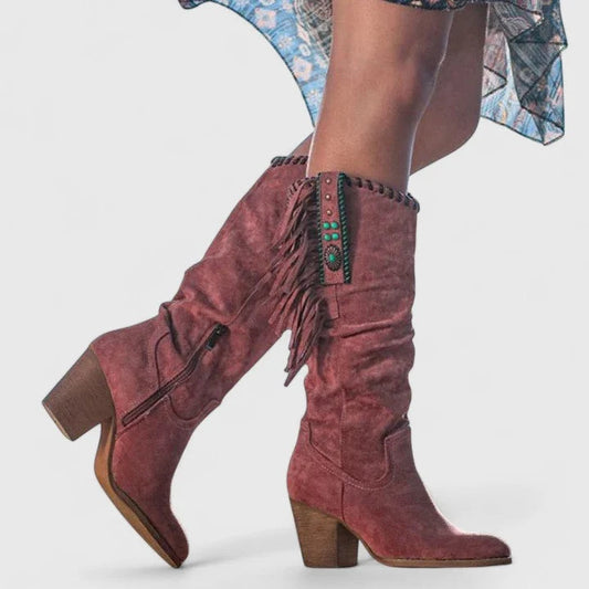 Charlotte | Women's Suede Fringed Knee-High Western Boots