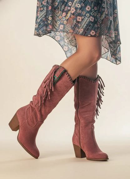 Charlotte | Women's Suede Fringed Knee-High Western Boots