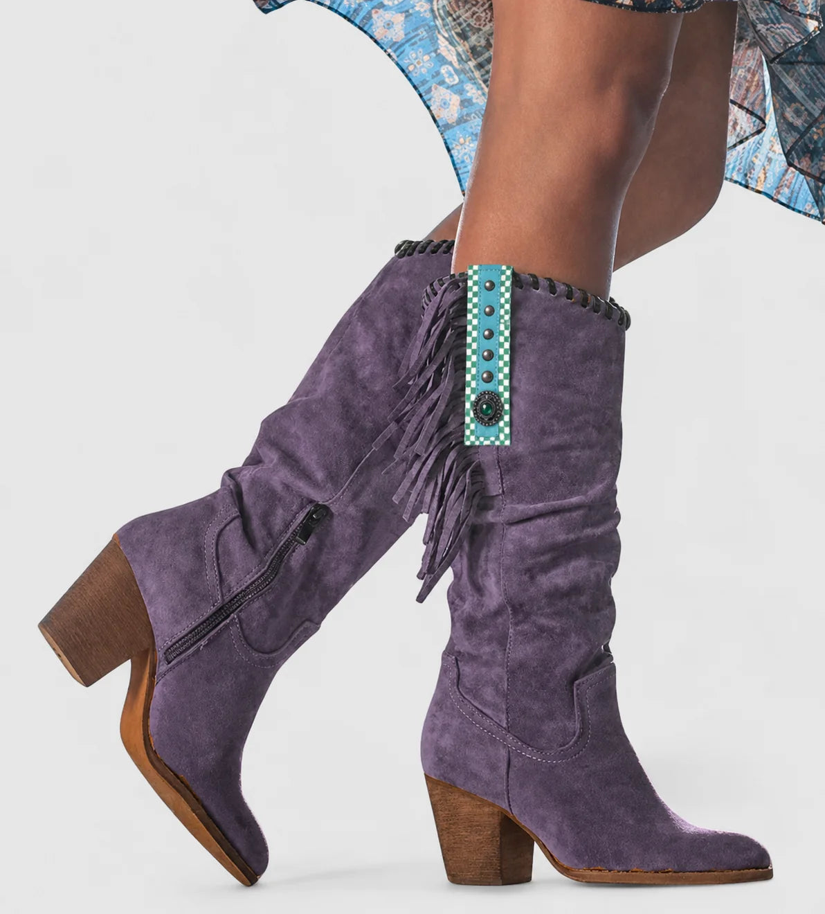 Charlotte | Women's Suede Fringed Knee-High Western Boots