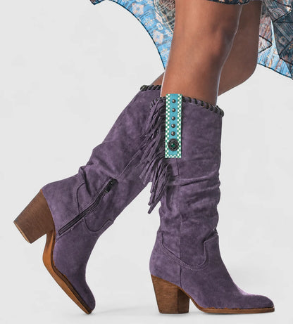 Charlotte | Women's Suede Fringed Knee-High Western Boots