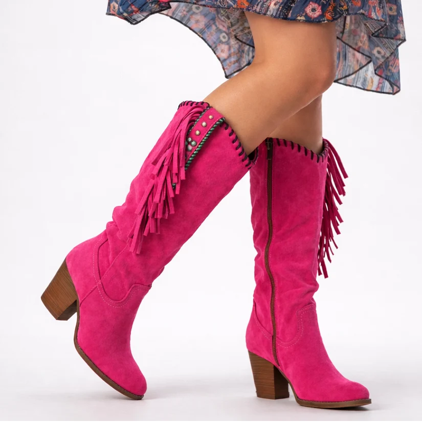 Charlotte | Women's Suede Fringed Knee-High Western Boots
