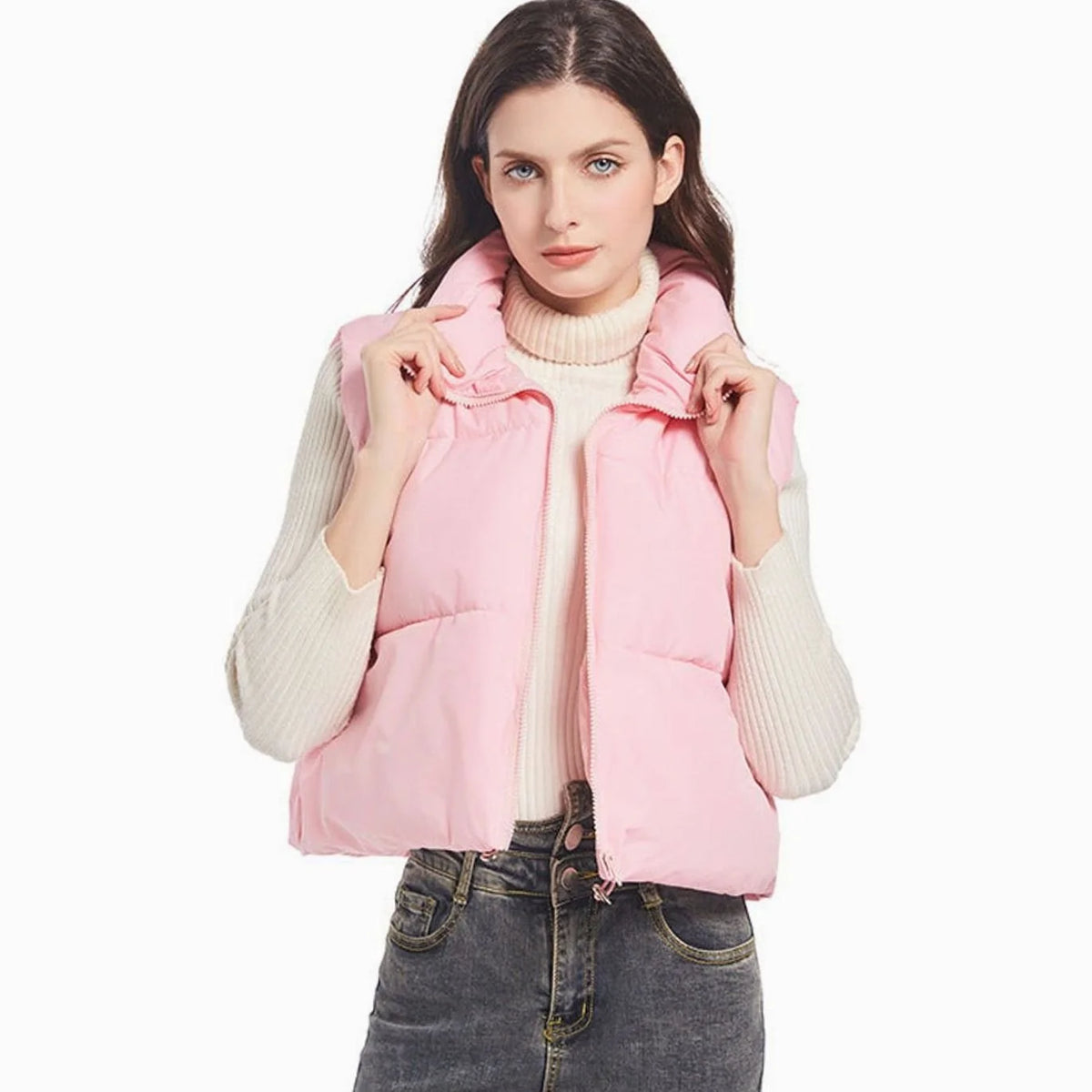 Clara | Women's Cropped Quilted Vest with Stand-Up Collar