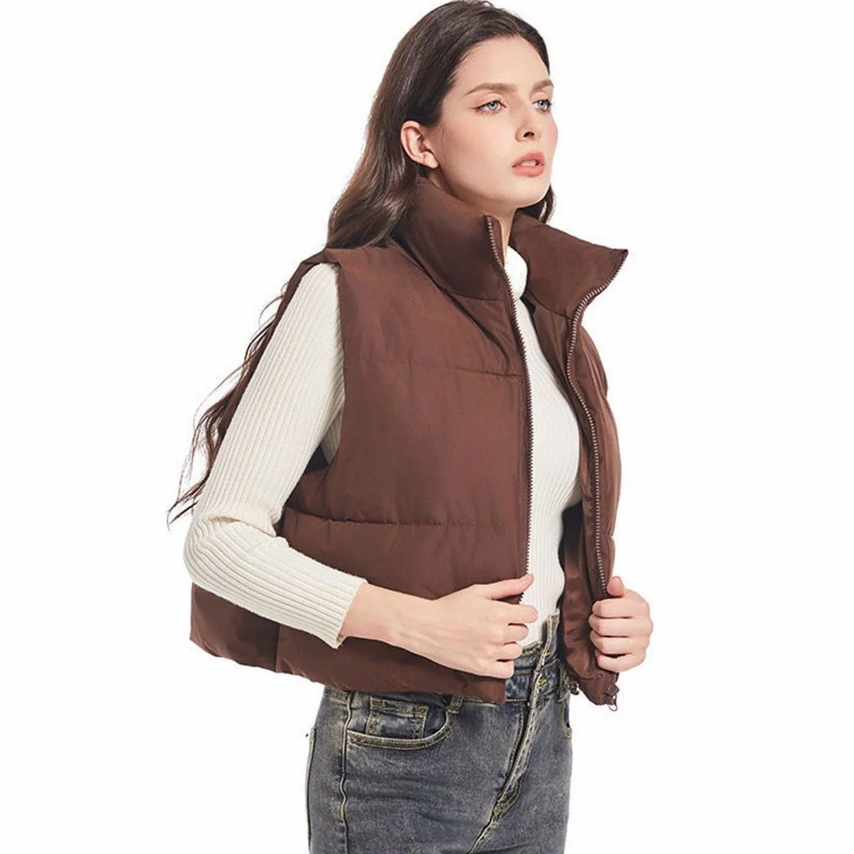 Clara | Women's Cropped Quilted Vest with Stand-Up Collar
