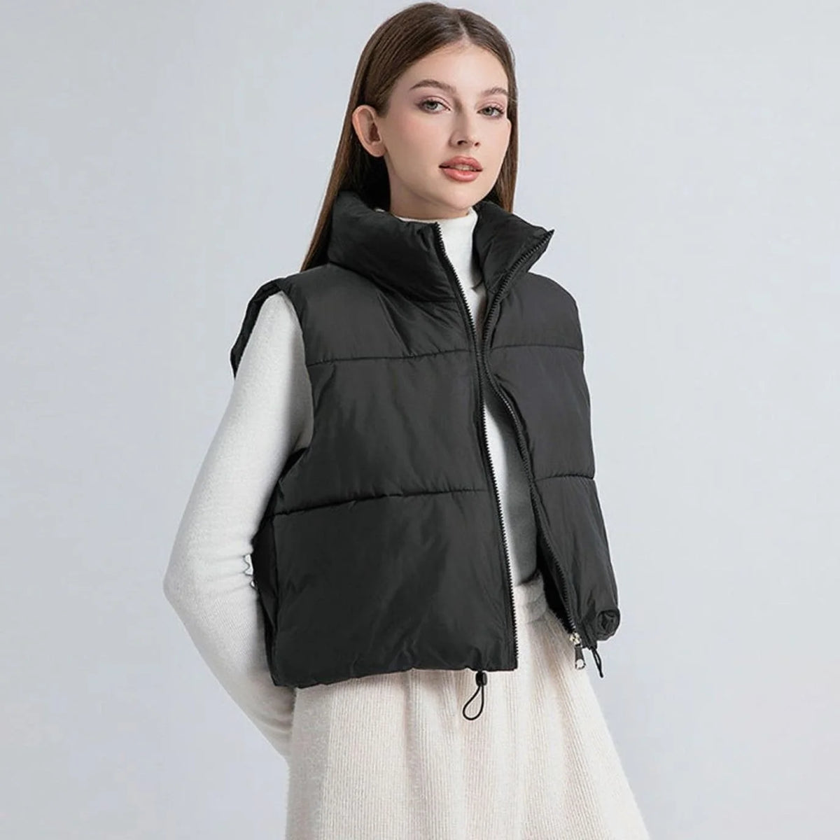Clara | Women's Cropped Quilted Vest with Stand-Up Collar