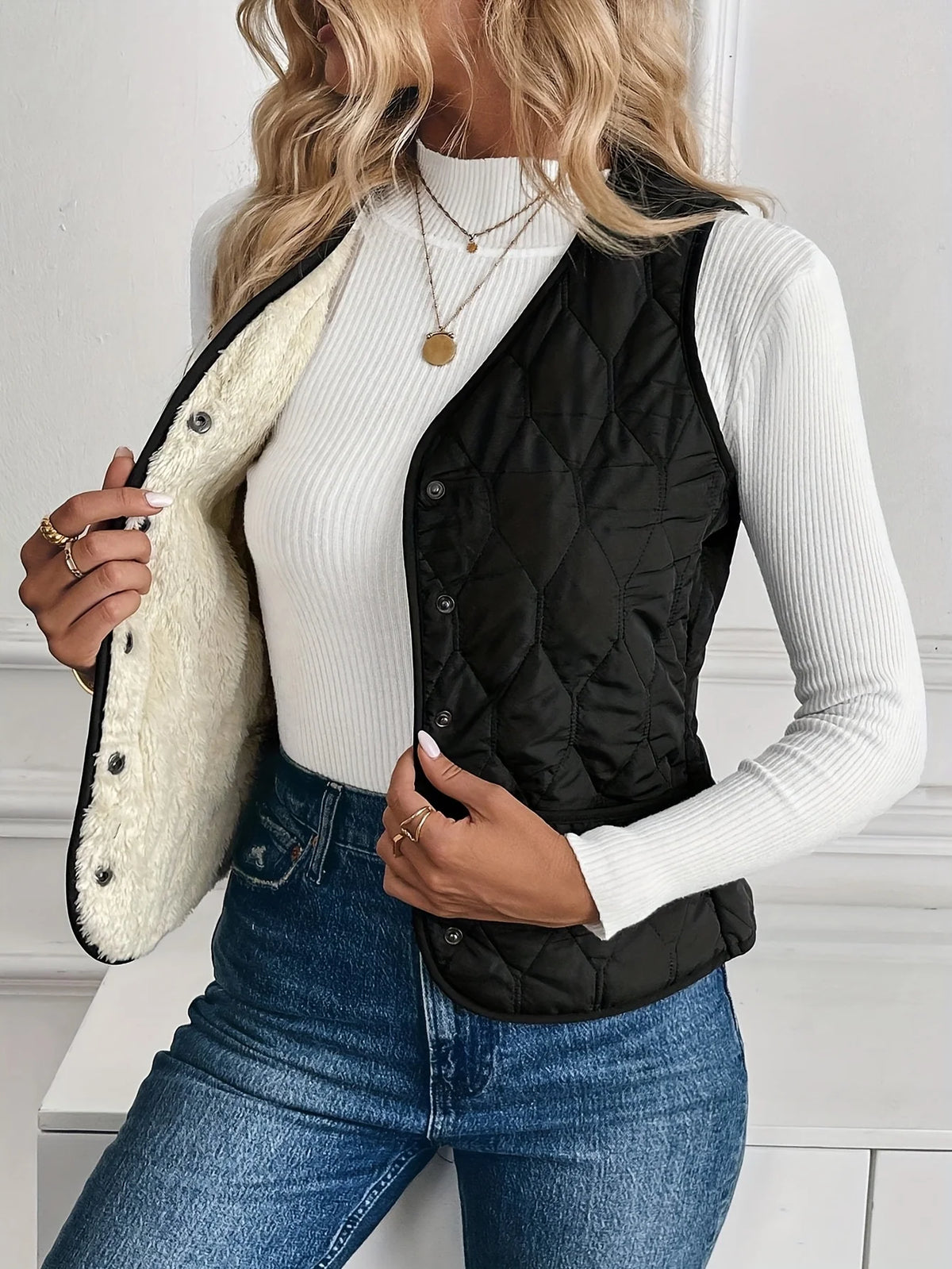 Constance | Women's Reversible Quilted Button-Down Vest
