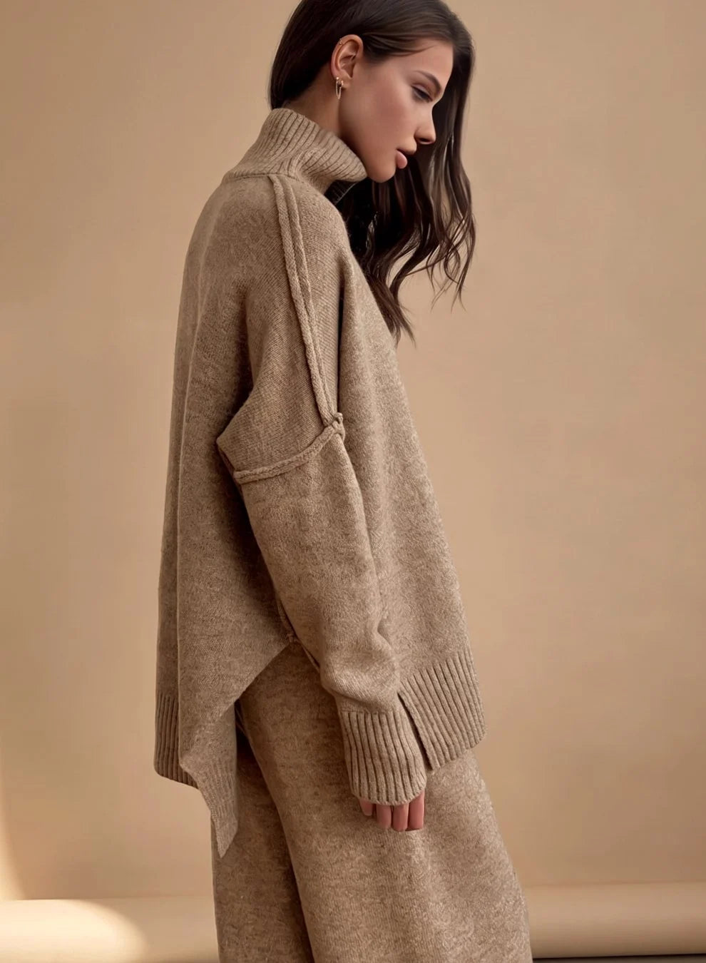 Eleanor | Women's Knit Oversized Turtleneck Wide-Leg Loungewear Set