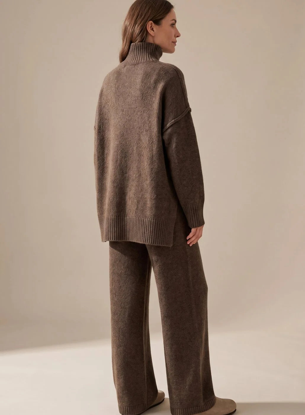 Eleanor | Women's Knit Oversized Turtleneck Wide-Leg Loungewear Set