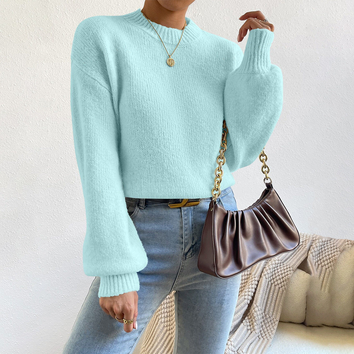 Etta | Women's Ribbed Knit Cropped Crew Neck Sweater