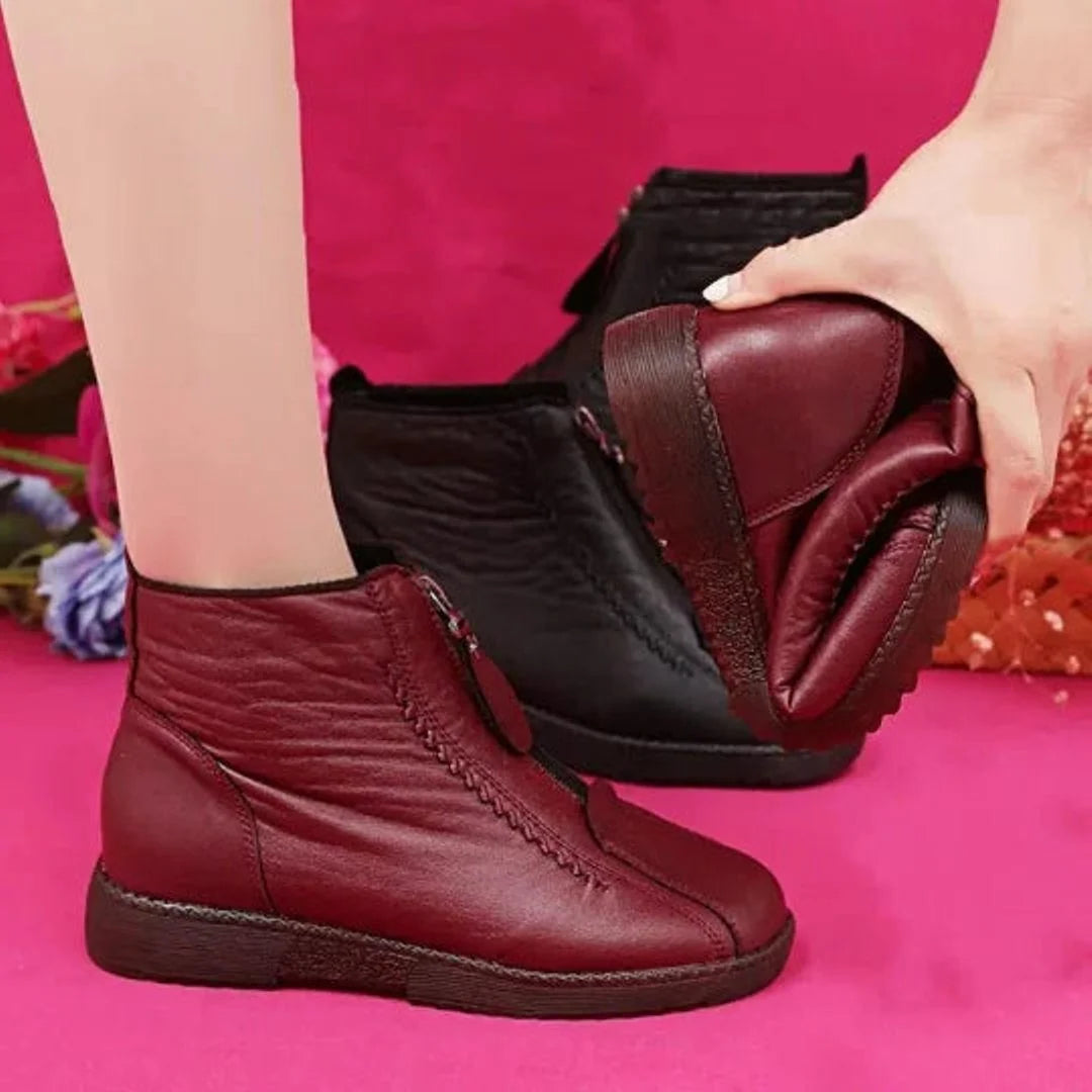Eulalia | Women's Leather Fleece-Lined Zip-Up Ankle Boots
