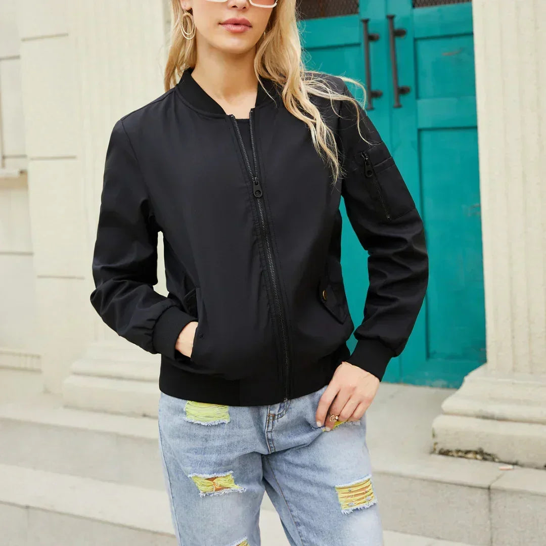 Everly | Women's Ribbed-Collar Zip-Up Bomber Jacket