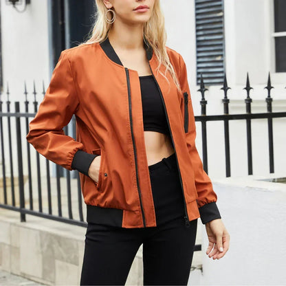Everly | Women's Ribbed-Collar Zip-Up Bomber Jacket
