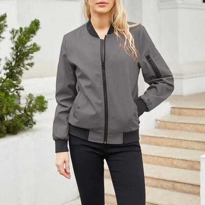 Everly | Women's Ribbed-Collar Zip-Up Bomber Jacket