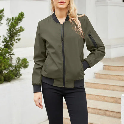 Everly | Women's Ribbed-Collar Zip-Up Bomber Jacket