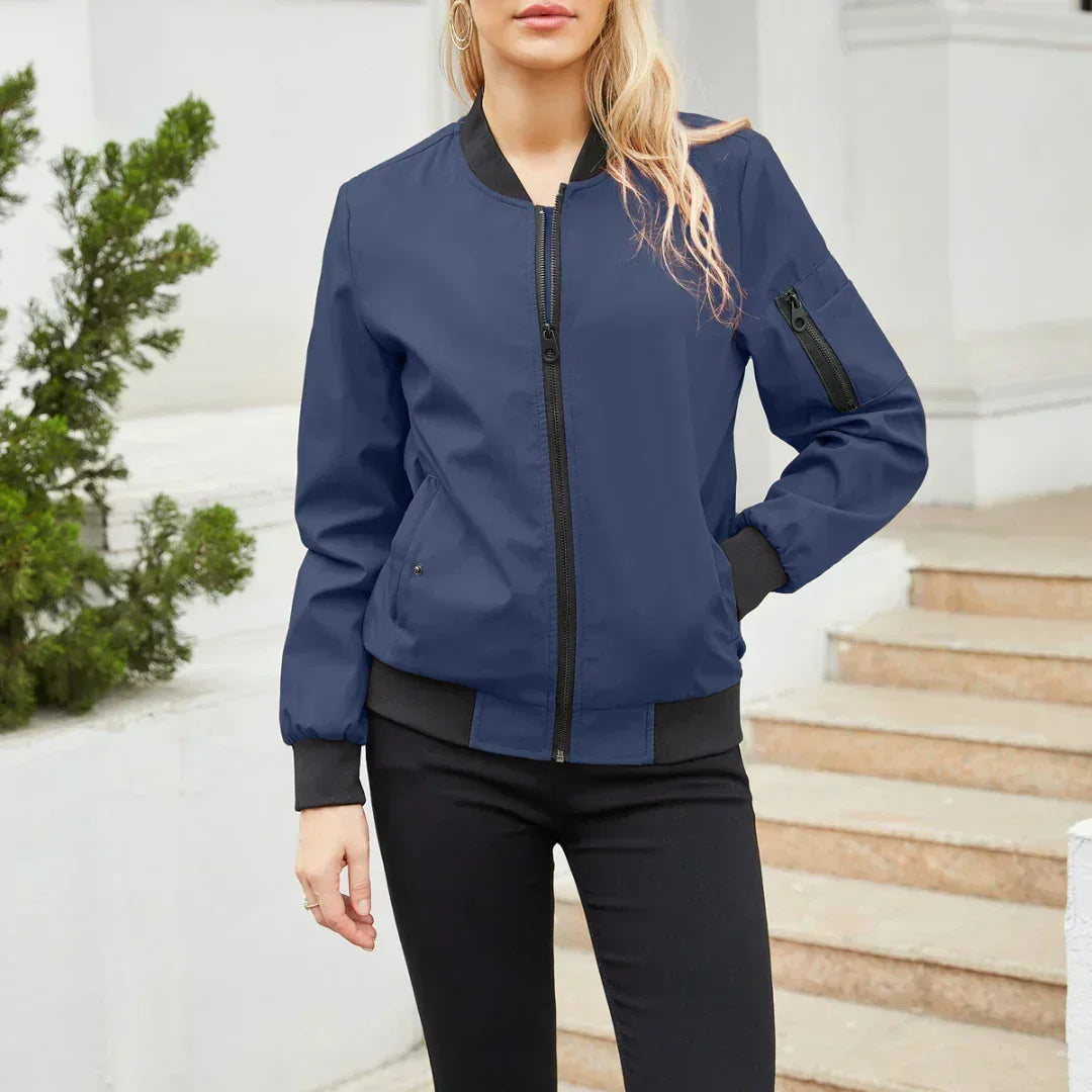 Everly | Women's Ribbed-Collar Zip-Up Bomber Jacket