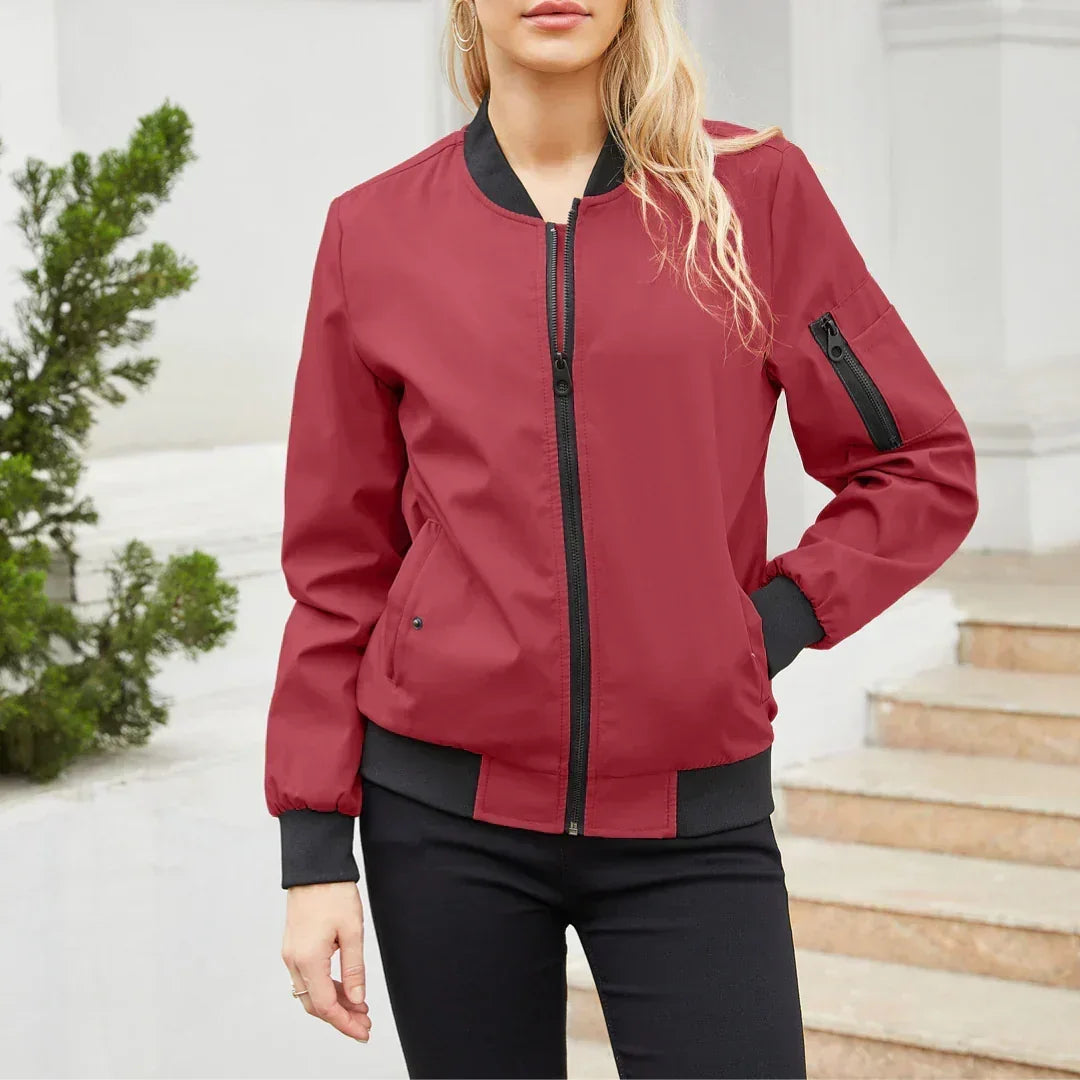 Everly | Women's Ribbed-Collar Zip-Up Bomber Jacket