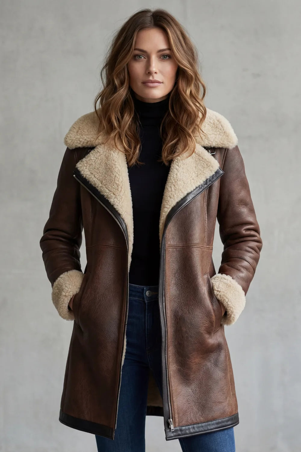 Genevieve | Women's Leather Long Sleeve Midi Jacket