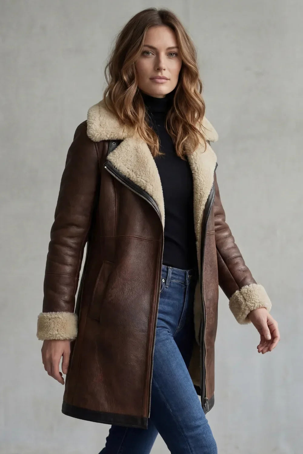 Genevieve | Women's Leather Long Sleeve Midi Jacket