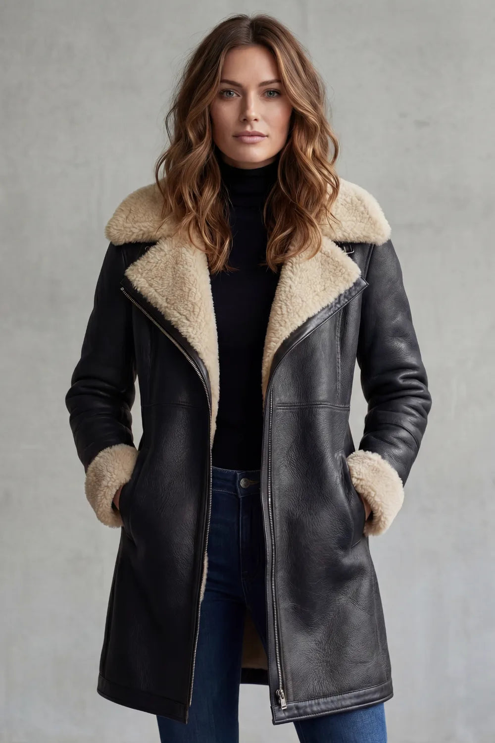 Genevieve | Women's Leather Long Sleeve Midi Jacket