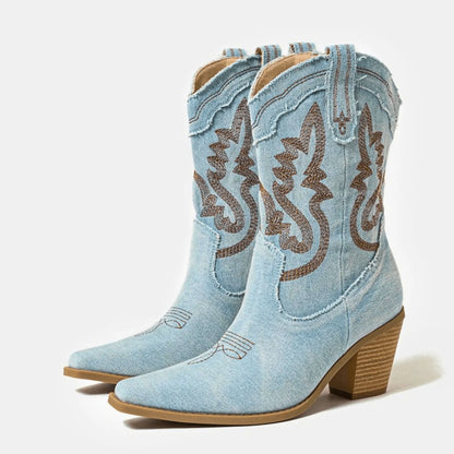 Harlow | Women's Denim Western Ankle Boots