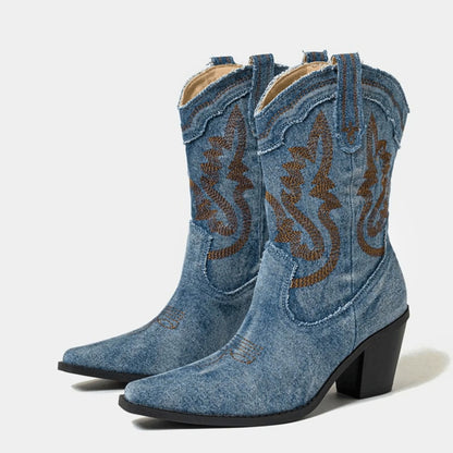 Harlow | Women's Denim Western Ankle Boots