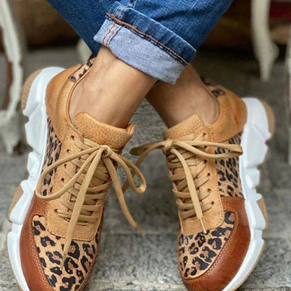 Harlow | Women's Leather Leopard Print Lace-Up Sneakers