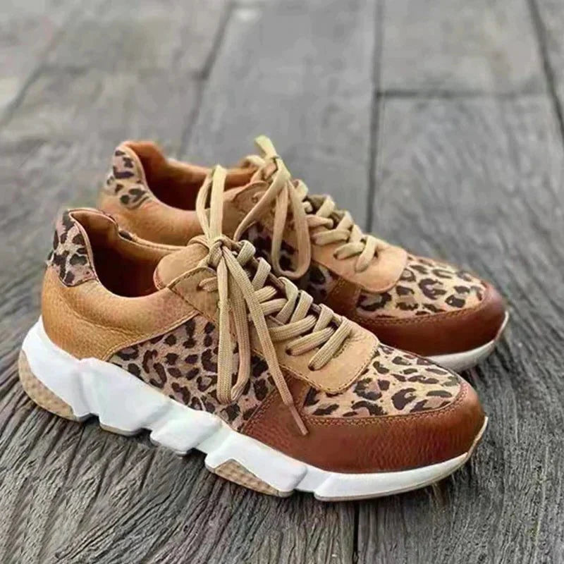 Harlow | Women's Leather Leopard Print Lace-Up Sneakers