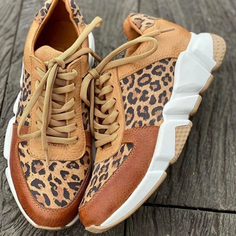 Harlow | Women's Leather Leopard Print Lace-Up Sneakers