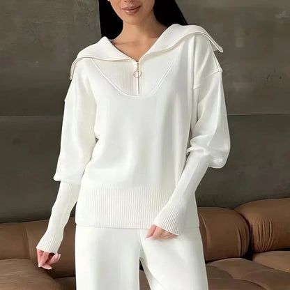 Harlow | Women's Ribbed Knit Half-Zip Loungewear Set