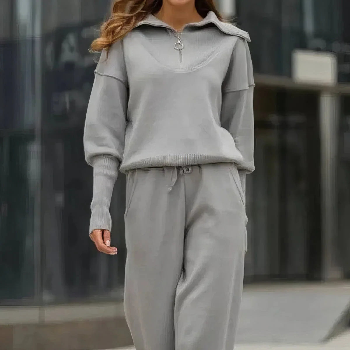 Harlow | Women's Ribbed Knit Half-Zip Loungewear Set