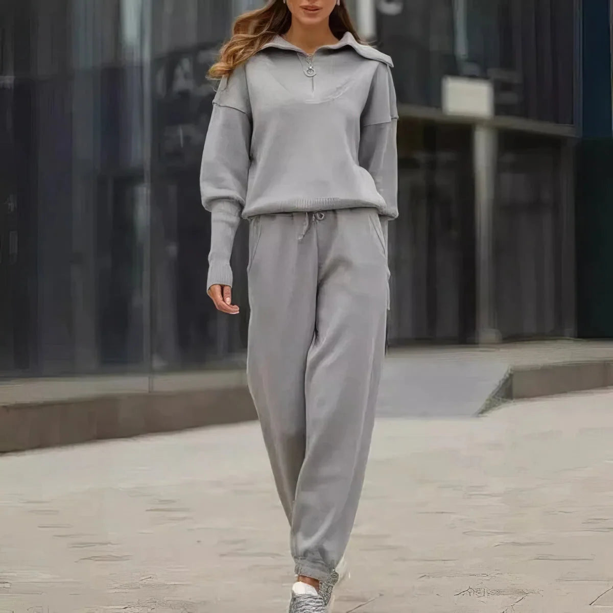 Harlow | Women's Ribbed Knit Half-Zip Loungewear Set