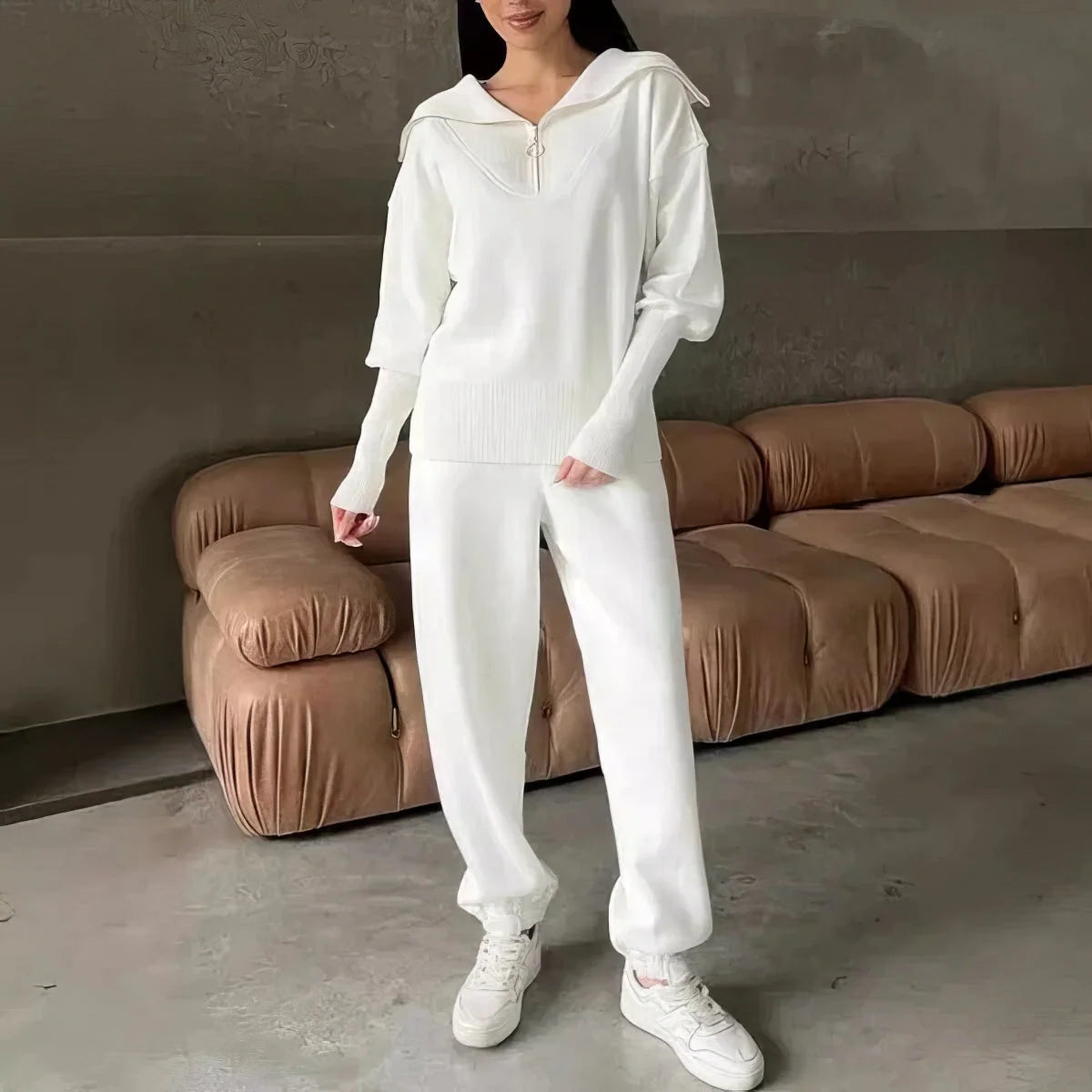 Harlow | Women's Ribbed Knit Half-Zip Loungewear Set